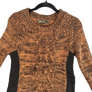 Love Stitch Womens S Brown Black Cable Knit‎ Sweater Long Sleeve Cozy Boho Chic